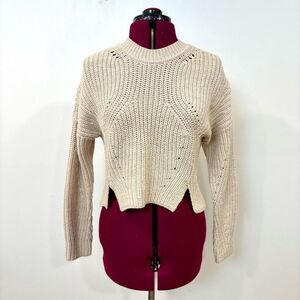 INTERMIX Dinah Crew Neck Wool Blend Chunky Cropped Knit Cream Sweater S